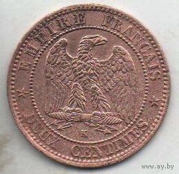 ФРАНЦУЗСКАЯ ИМПЕРИЯ. 2 САНТИМА 1862 К /БОРДО/. НЕЧАСТАЯ
