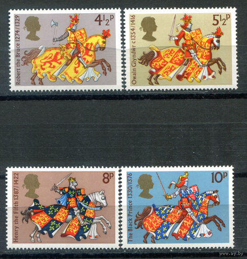 Великобритания - 1974г. - королевские всадники средневековья - 4 марки - полная серия, MNH [Mi 654-657]. #3-GB-Z-1-6