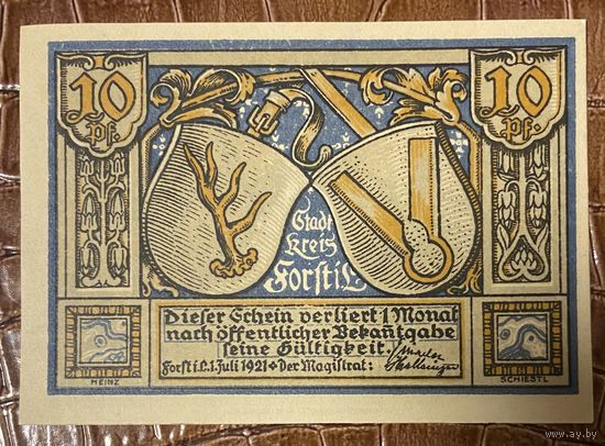 Нотгельд 10 пфеннигов 1921 год. Форст. Веймарская республика