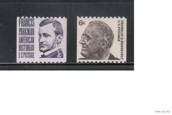 США-1966-1967, (Скотт. 1297-1298),  **  , Известные люди США, Гориз. зубцовка