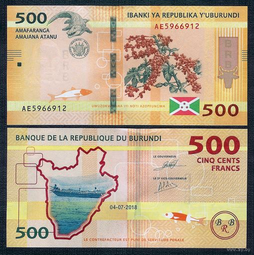 Бурунди 500 франков 2018 год. UNC