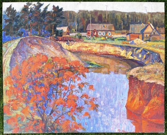 Журавков Ф.Н.;95/102см;х/м;Белорусский пейзаж с рябиной;