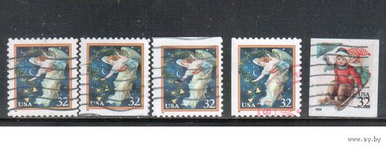 (США-1995 (Мих.2675-2676) , гаш. ,  Рождество,Новый Год(полная серия), 2675- 4 зубцовки