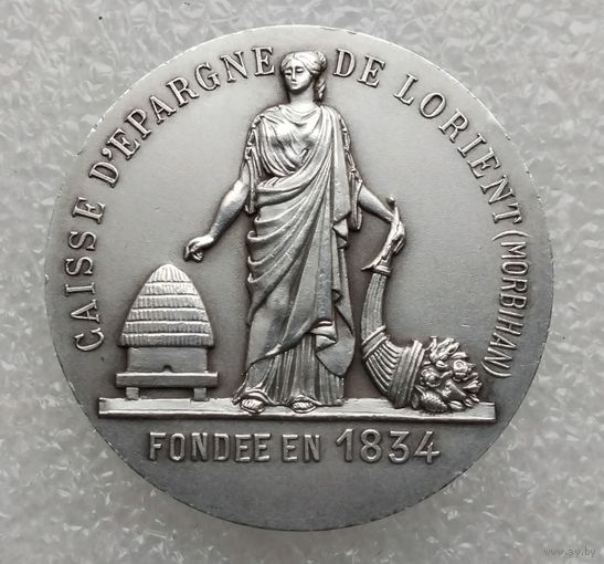 Франция XIX век. Банковский жетон (медаль) г. Лорьян (департамент Морбиан). Серебро. Клеймо.