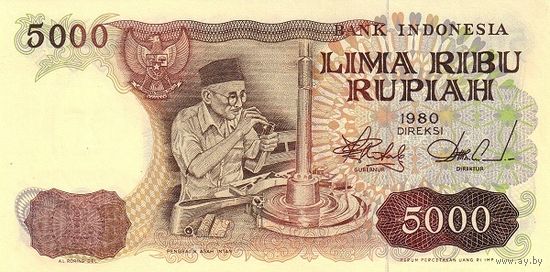 Индонезия 5000 рупий образца 1980 года UNC p120 см.описание редкая