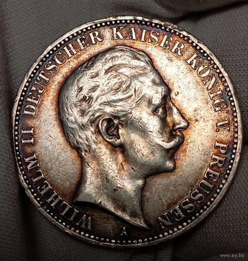 3м 1910, Пруссия, Вильгелм II, радужная патина, красивая! Смотрите также другие мои лоты!