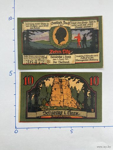 Нодгельд 10 пфеннигов Ширке и Харц. Веймарская республика - 0202 (2)