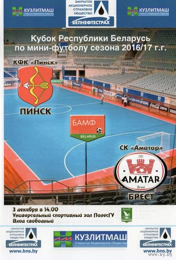 КФК Пинск - Аматар (Брест). Кубок Беларуси по мини-футболу (03.12.2016)
