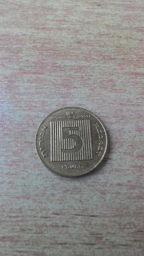 Израиль, 5 агорот 1987 "Ханука".