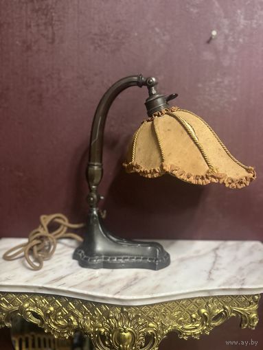 Старинная настольная лампа, 1900-1910 год, металл, ткань,Европа, много лотов с рубля