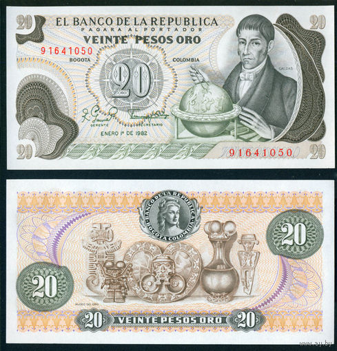 Колумбия 20 песо оро 1982 UNC