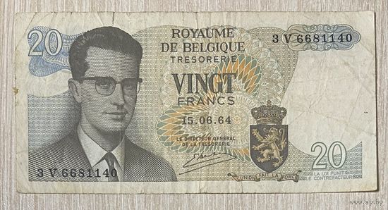 Банкнота 20 франков 1964 год. Бельгия. С рубля без МЦ.