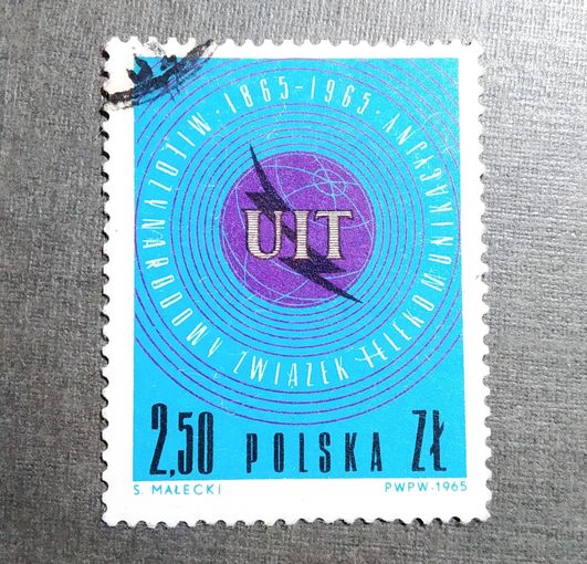 Марка Польша 1965 год 100 лет Всемирному союзу электросвязи