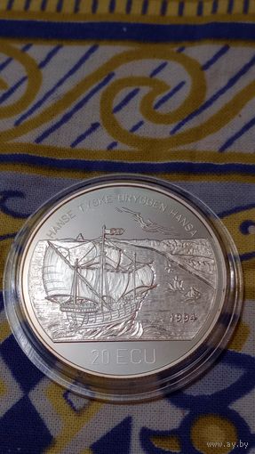 Норвегия 20 экю1994 парусник серебро