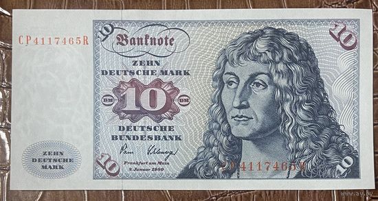 Банкнота 10 марок 1980 год. ФРГ. Альбрехт Дюрер. НЕ БЫЛА В ОБОРОТЕ.