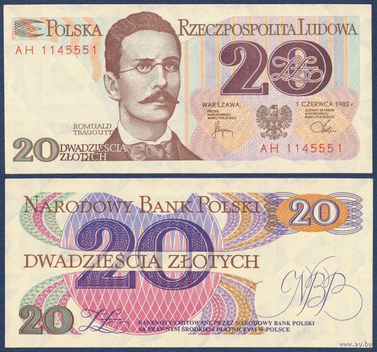 Польша, 20 злотых 1982 г, P-149a(2) (AH, генерал Ромуальд Траугутт), UNC-