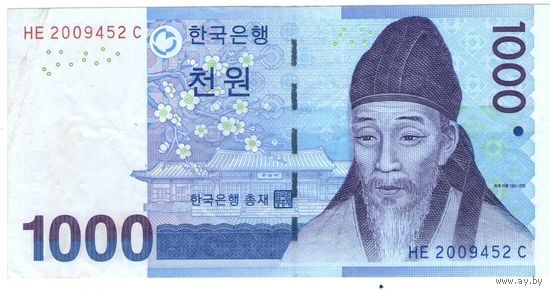 Корея 1000 вон  2007 год  VF