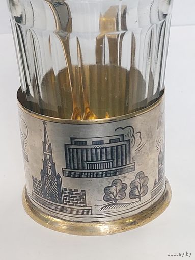 Подстаканник СССР Памятники Москвы 875 с ложкой