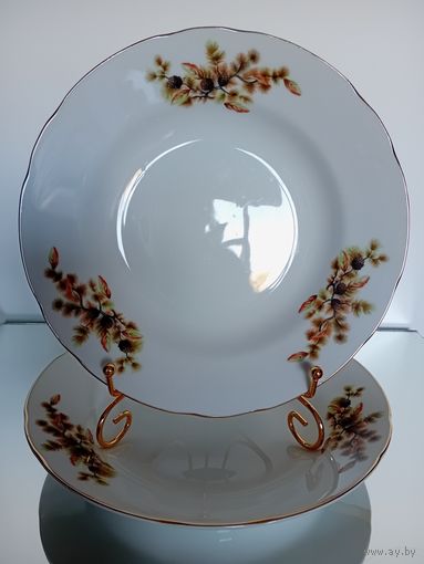 Japan. Япония.Тарелки. 7 штук. Костяной Фарфор. Кедровая ветка. Шишки. Диаметр 23 см