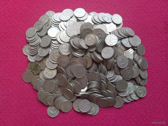 Лот монет 15 копеек СССР. 1961 - 1991 гг. 1.4 кг.