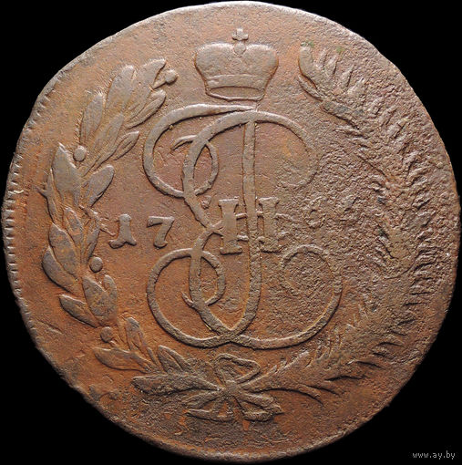 5 копеек 1766 ММ, Перечекан! С 1 Рубля! Смотрите другие лоты!