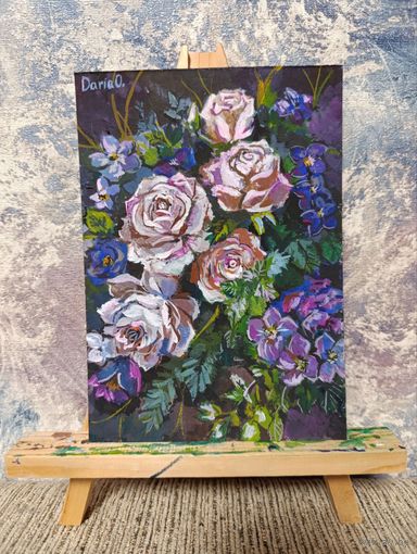 Картина цветы, темпера