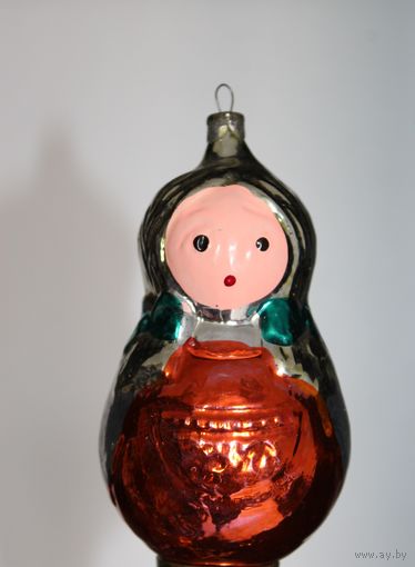 Новогодняя елочная игрушка, из СССР "Девочка", тонкое стекло.