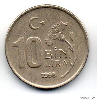 ТУРЕЦКАЯ РЕСПУБЛИКА. 10 000 ЛИР 1998. ВАРИАНТ: ТОНКАЯ. МАССА 6.8 г. ГУРТ ТС. НЕЧАСТАЯ.