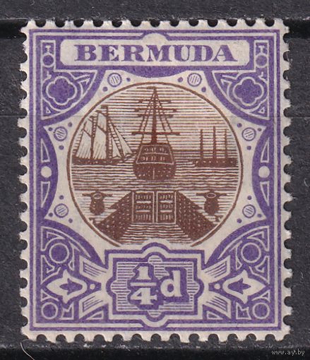 121.BrKCI. Великобритания. Колонии. Бермудские острова. Стандарт. Карабельный док. 1908 г. 1/4P. Mi.#25.