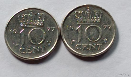 Нидерланды. 10 центов 1977 года.