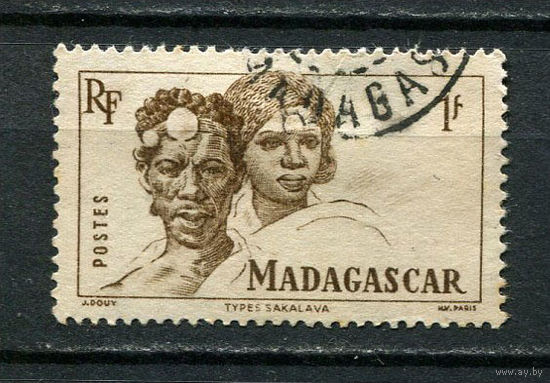 Французские колонии - Мадагаскар - 1946 - Местные жители 1Fr - [Mi.393] - 1 марка. Гашеная.  (Лот 84Gg)-T2P28