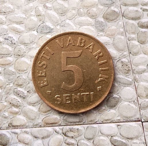 5 сентов 1991 года Эстония. 2ая Республика (крона,1991-2008). Красивая монета! Родная патина!