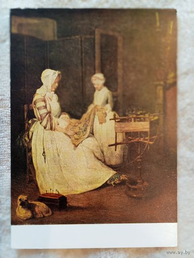 Шитье, дети. Шарден. Трудолюбивая мать. Издание Франции