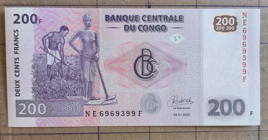 Конго (ДР) 200 франков 2022 г., P:99с, надпись на реверсе см. в описании