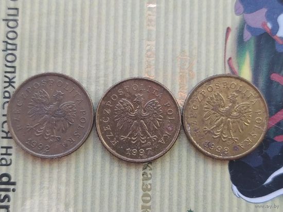 1 грош Польша 1992,1997,1998 года лот 8, 3 монеты