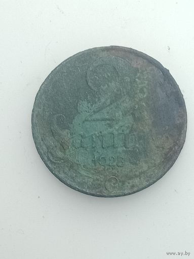 Латвия 2 сантима  1928 года .