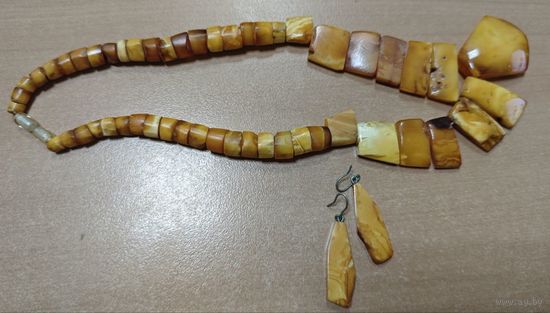 Бусы 21см. + серьги. Янтарь. СССР. Винтаж