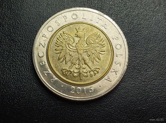 5 злотых 2018 года. Польша. 100 лет независимости. Брак. Смещение внутренней вставки. (1)