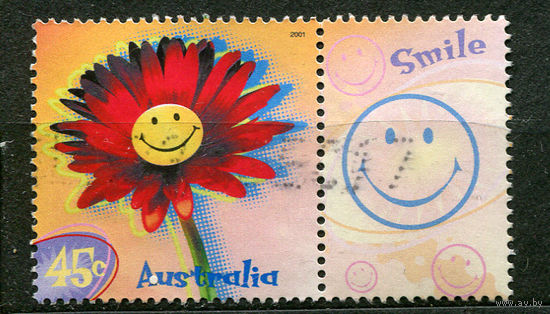 Поздравительная марка. Гербера и смайлик. Австралия. 2001