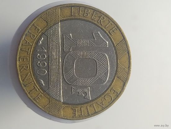 Франция 10 франков 1990 год лот 43 биметалл