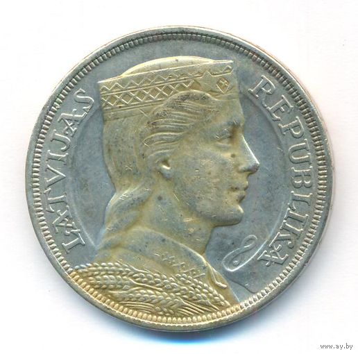 Латвия 5 лат 1929 г. Ag _состояние XF/аUNC