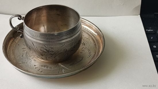 Чайная пара серебро Франция.голова Минервы.