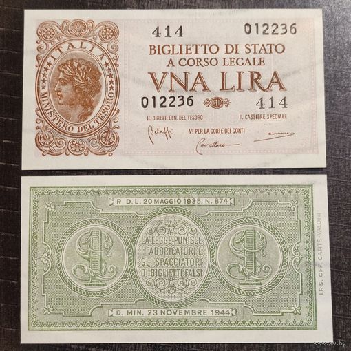 Италия 1 лира 1944г. UNC