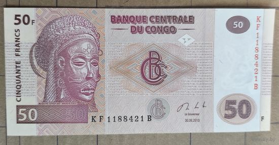 Конго (ДР) 50 франков 2013 г., P:97b, надпечатка см. в описании лота