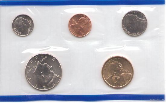 Годовой набор монет США 2002 г. с одним долларом Сакагавея "Парящий орел" двор Р (1; 10; 25; 50 центов + 1 доллар) _UNC