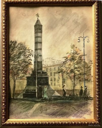 Булычев Ю.А. "Минск. Площадь Победы", 1960г. Бумага, пастель.р. 43х31 см.