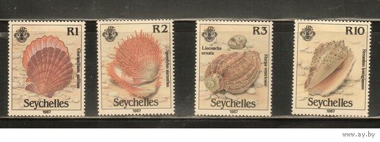 Сейшеллы-1987(Мих.633-636) , **   ,  Морская фауна, Раковины(полная серия)
