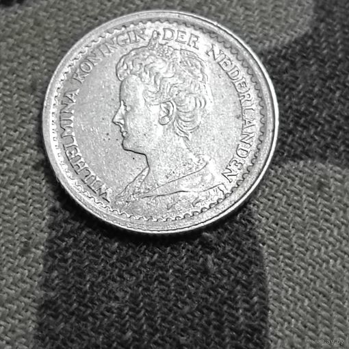 10 центов(1918г.) Вильгельмина.Нидерланды.Серебро.