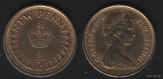 Великобритания _km914 1/2 пенни 1974 год другой металл (_брак