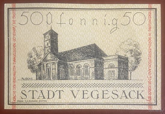 Нотгельд Вегесак 50 пфеннигов 1921 год. Веймарская республика